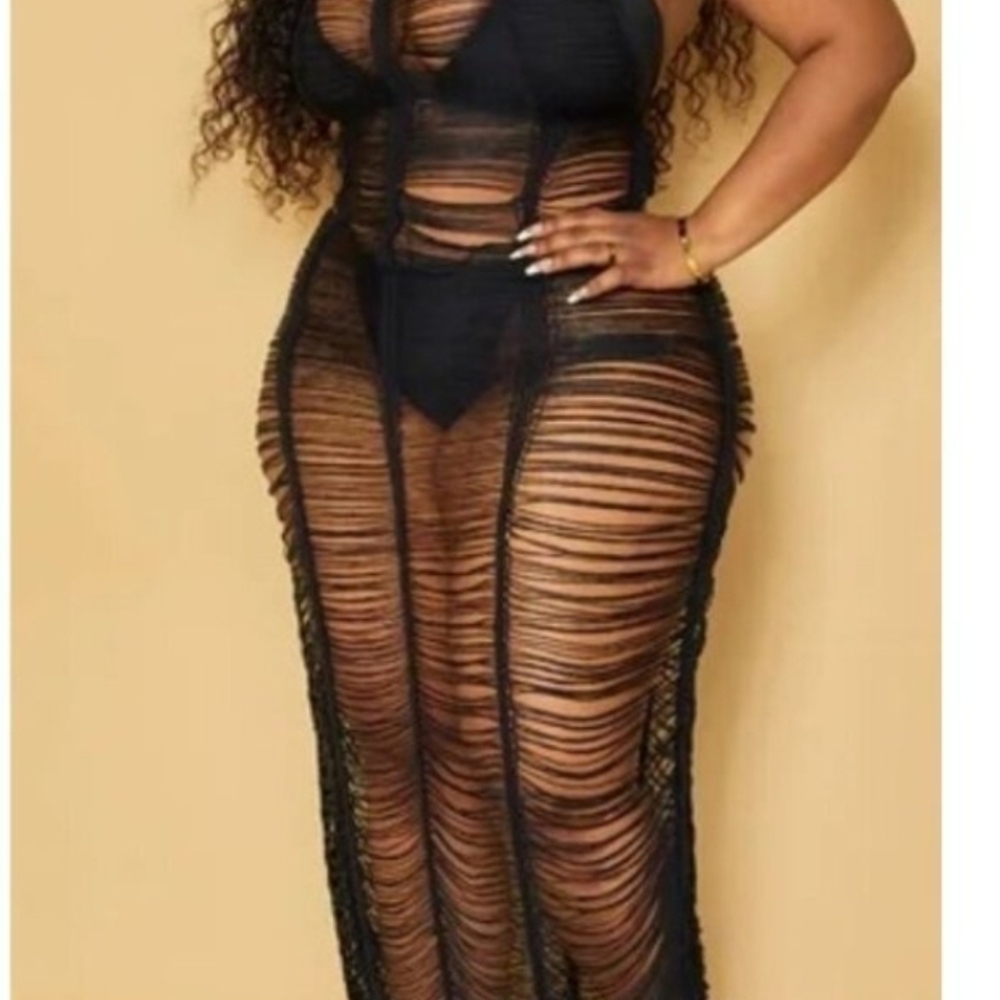 PrettyLittleThing Black Sheer Maxi Dress